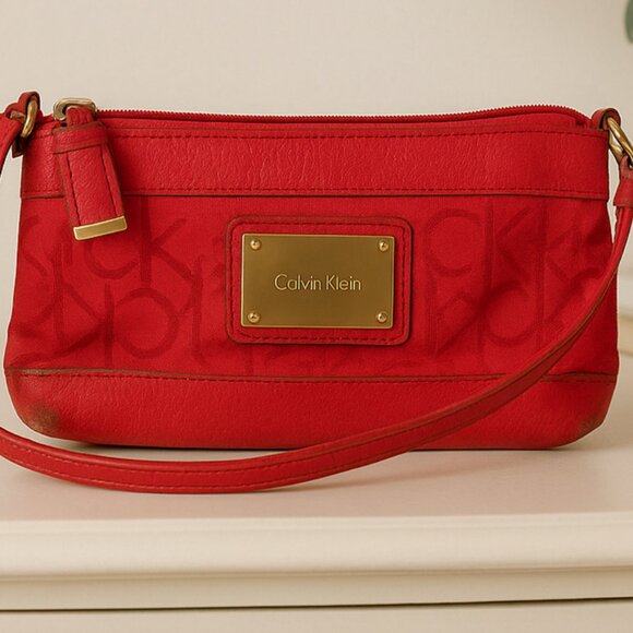 Calvin Klein Red Monogram Wristlet / Small Crossbody – Worn Condition - Picture 1 of 3